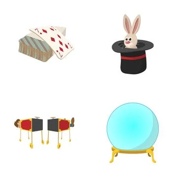 Magic show elements performing illusion tricks set 库存插图