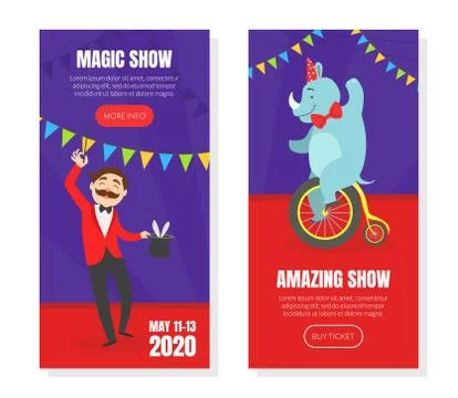 Magic Show Landing Page Template, Circus Performance Invitation Card, Flyer, Web Stock Illustration