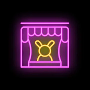 Magic show with rabbit appearing from hat on stage with neon light effect Stock Illustration