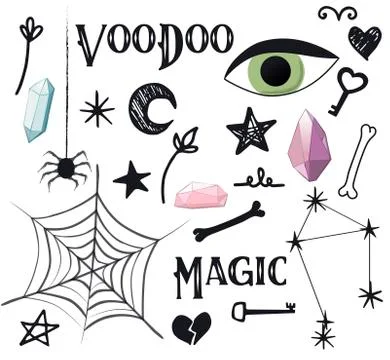 Magic simple set, voodoo potion design, vector Stock Illustration