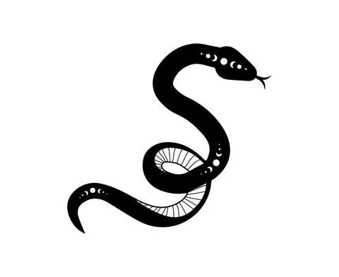 Magic snake in boho style with moon. Mystical symbol in a trendy minimalist Stock Illustration