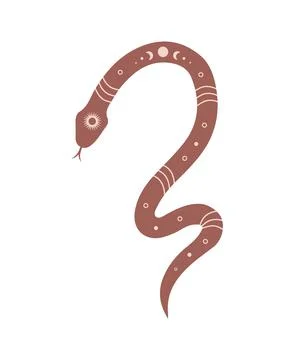 Magic snake in boho style with moon. Mystical symbol in a trendy minimalist Stock Illustration