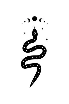 Magic snake in boho style with moon. Mystical symbol in a trendy minimalist Stock Illustration