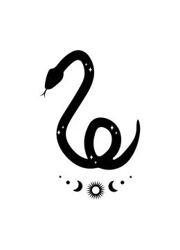 Magic snake in boho style with moon. Mystical symbol in a trendy minimalist Illustrazione stock