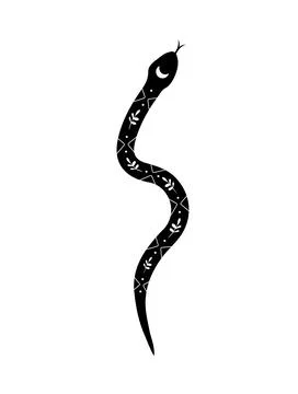 Magic snake in boho style with moon. Mystical symbol in a trendy minimalist Stock Illustration