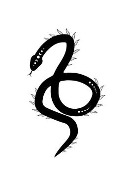 Magic snake in boho style with moon and leaves. Mystical symbol in a trendy Illustrazione stock