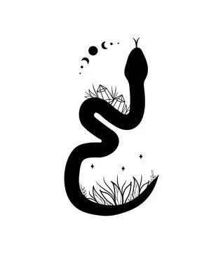 Magic snake in boho style with moon. Mystical symbol in a trendy minimalist Stockillustratie