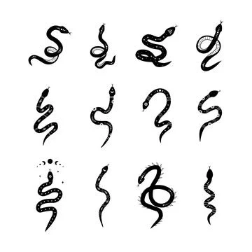 Magic snake in boho style with moon. Collection of mystical symbol in a trendy Stockillustratie