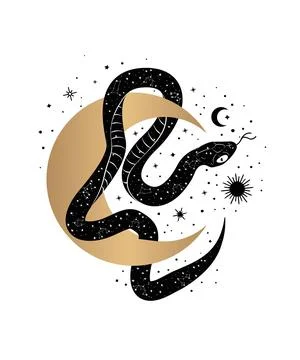 Magic snake tarot cards. magic occult esoteric astrology. Boho chic tattoo, p Stock Illustration