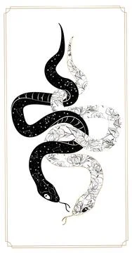 Magic snake tarot cards. magic occult esoteric astrology. Boho chic tattoo, p Stock Illustration