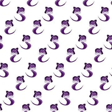 Magic snake in witch hat and gold ring at the end of tail Seamless pattern Illustrazione stock