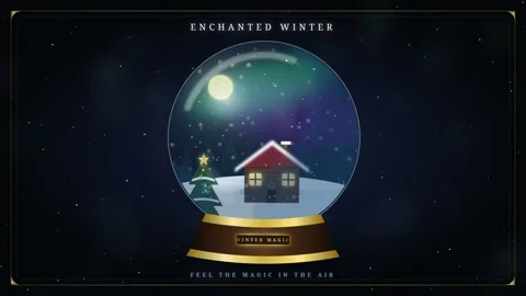 Magic Snowglobe Loop with Falling Snow, Full Moon and Northern Lights Stock Footage 346454153
