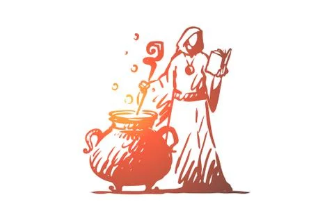 Magic, sorcerer, brew, potion concept. Hand drawn isolated vector. Ilustração Stock