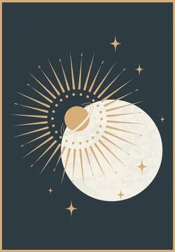 Magic space vector illustrations esoteric symbol card. Mysterious and witchcr Stock Illustration