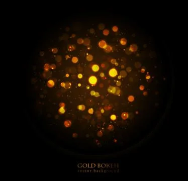 Magic sparkle, gold dots on dark background. Vector bokeh effect Stock Illustration