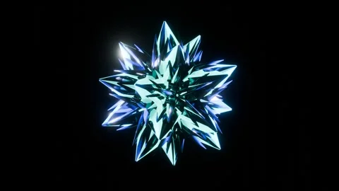 A magic sparkling crystal morphing and spinning on a black background Video stock 288322485