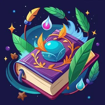 Magic Spell Book with Floating Pages Stock Illustration