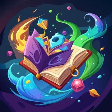 Magic Spell Book with Floating Pages Stock-Illustration