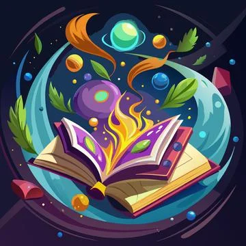 Magic Spell Book with Floating Pages Stock Illustration