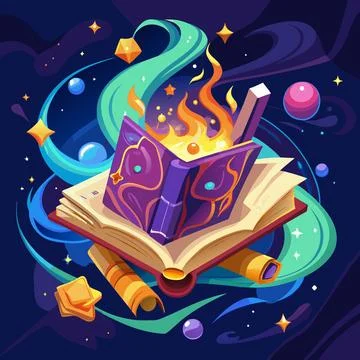 Magic Spell Book with Floating Pages Stock-Illustration