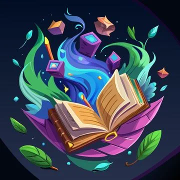 Magic Spell Book with Floating Pages Illustrazione stock