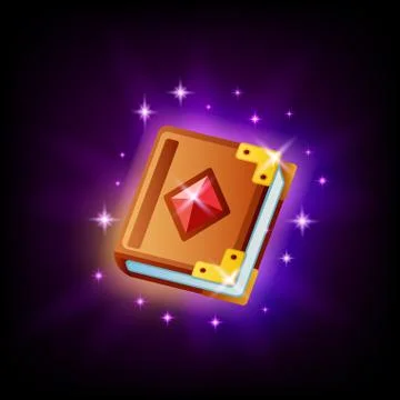 Magic spell book icon ui element for game or mobile app design on dark Stock Illustration