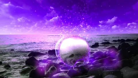 MAGIC SPHERE IN A BEACH WITH NIGHT CLOUDS AND PARTICULES Stock Footage 233925869