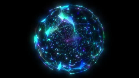A magic sphere with different colored particles flying inside, rotating on a Stock Footage 247817996