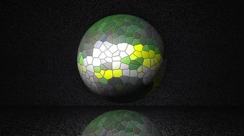 Magic sphere from mosaic on abstract background with reflection below, computer Stock Illustration