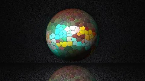 Magic sphere from mosaic on abstract background with reflection below, computer Stock Illustration
