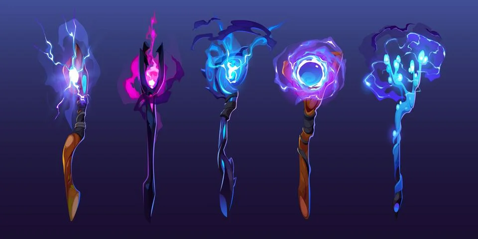 Magic staves with vfx of spells Stock Illustration