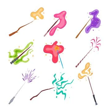 Magic stick set cartoon vector illustration Stock Illustration
