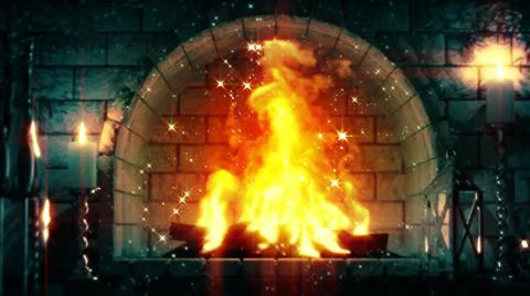 Magic stone hearth flames glowing . object 3D rendering Illustrazione stock