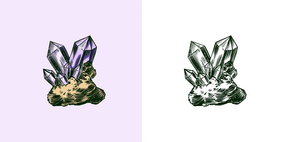 Magic stone or crystal or solid material. Predatory forest Wild bird. Vintage イラスト素材
