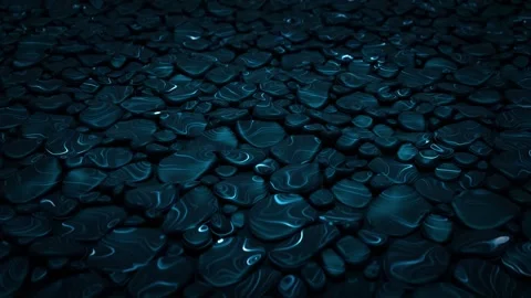 Magic stones background with dark realistic cobbles and glow neon lines Stock Footage 312534572