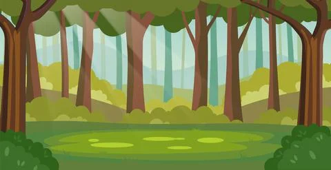 Magic summer jungle forest glade with sunbeams Stock Illustration