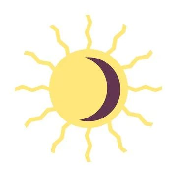 Magic sun with crescent. Esoteric mystic symbol. Cartoon flat vector illust.. Stock Illustration