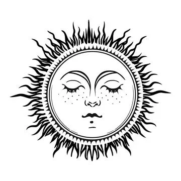 Magic sun with face and rays, boho celestial astrology logo, zodiac tattoo Stock Illustration