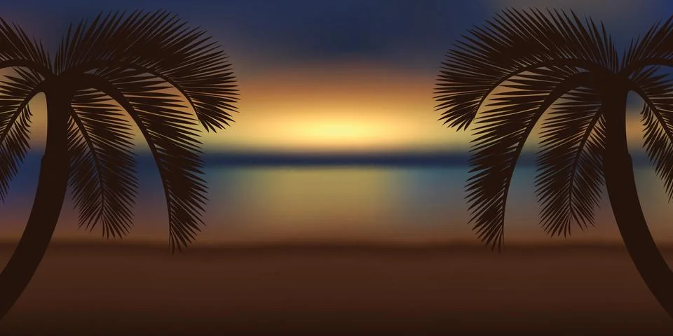 Magic sunset on the beach with palm tree Stock-Illustration