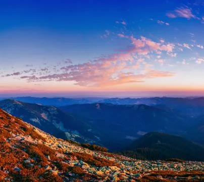Magic sunset in the mountains Stock Photos