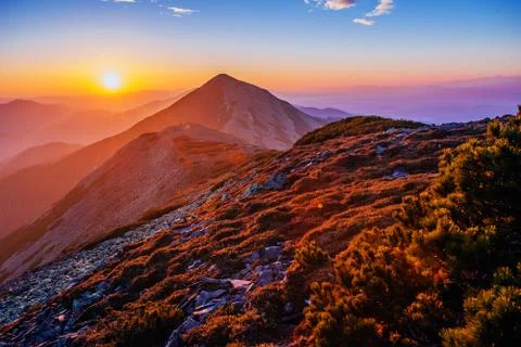 Magic sunset in the mountains Foto stock