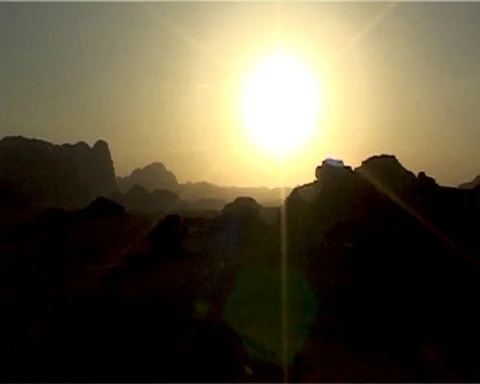 Magic sunset in Mountains of Wadi Rum Desert, Jordan. Stock Footage 121136144