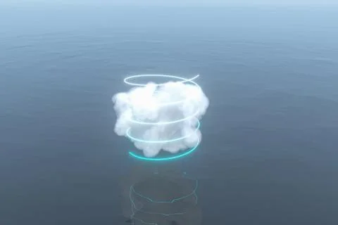 Magic surround the cloud floating on the lake,peaceful scene,3d rendering. Stock Illustration