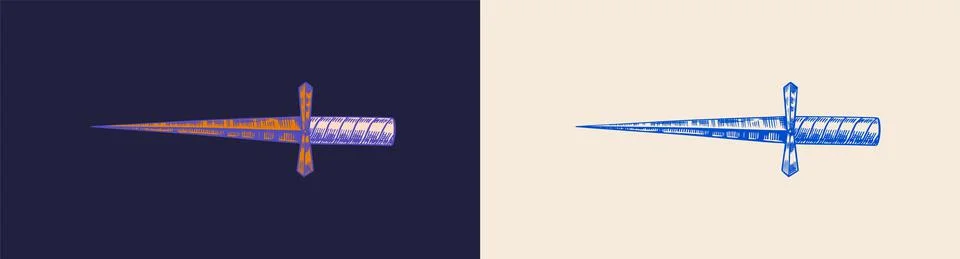 Magic sword. Dagger or blade. Hand drawn sketch line. Ilustración de archivo