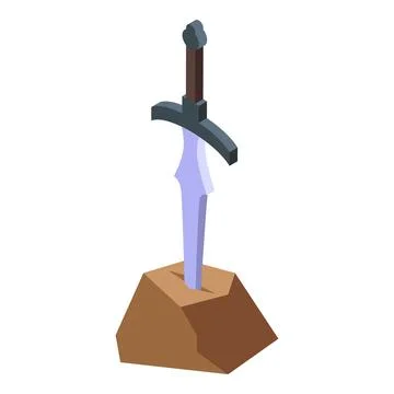 Magic sword piercing stone in isometric view Stock Illustration