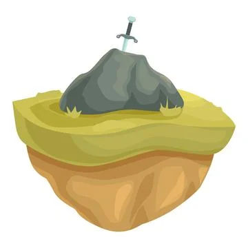 Magic sword stuck in a stone on a floating island Stock Illustration