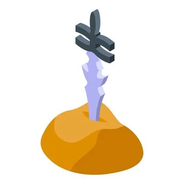 Magic sword stuck in the stone isometric illustration Stock Illustration