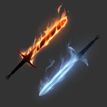 Magic swords in fire and ice Stock Illustration