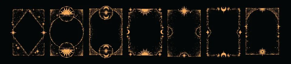 Magic tarot card frame, star cosmic border, hand drawn doodle mystic Stock Illustration