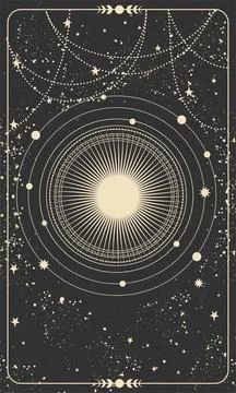 Magic tarot card, night celestial background with stars. Frame for astrology, Stock Illustration